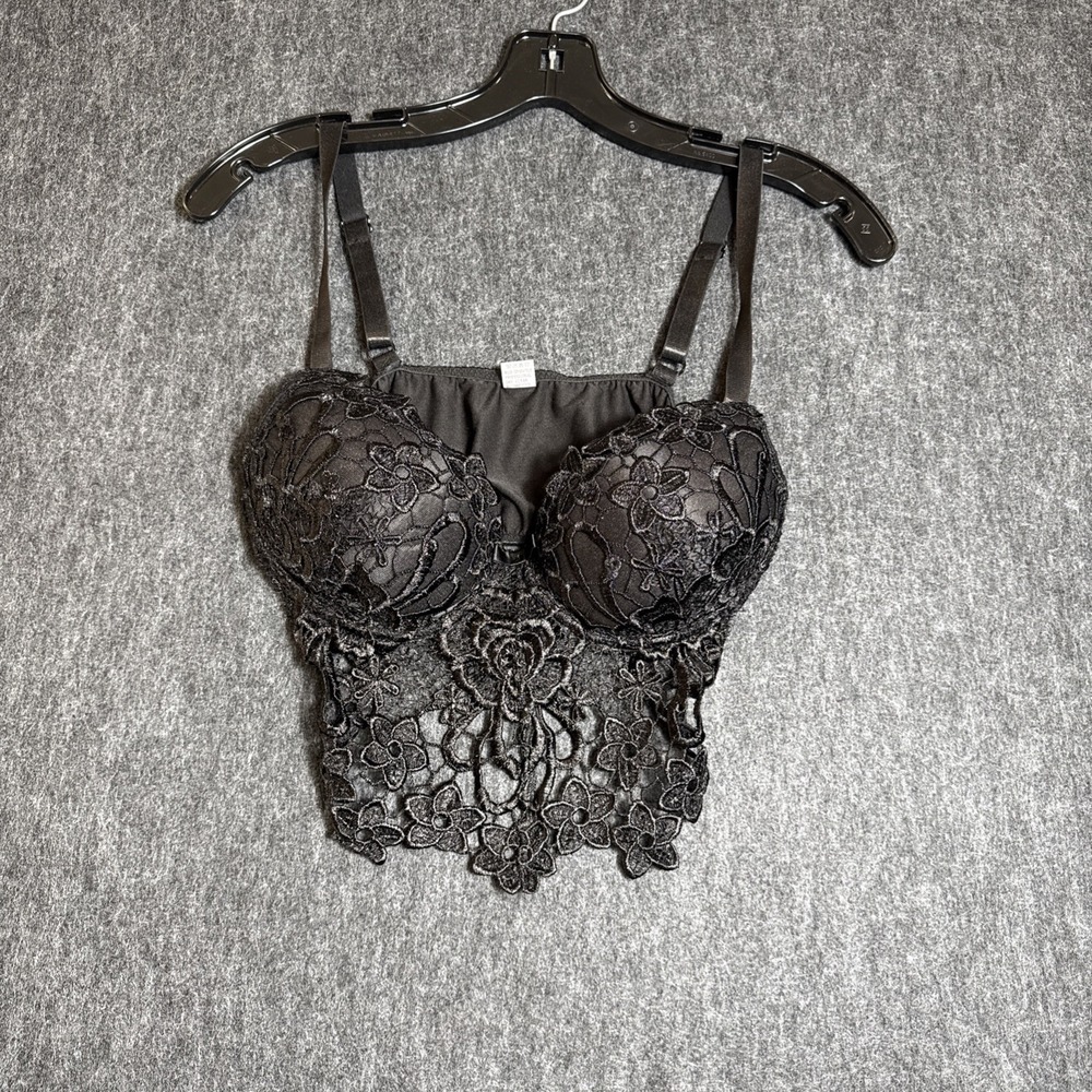Women's‎ Black Floral Lace Large Bralette Sexy Lingerie Wireless Padded Pullover